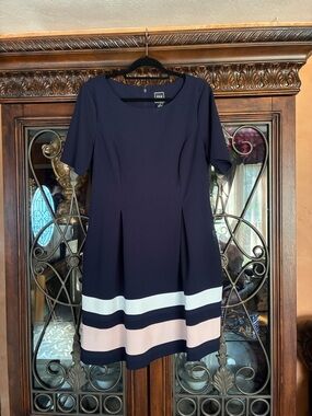 JH Collectibles Navy Midi Dress with White and Blush Bands